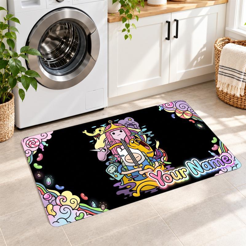 Adventure Time cartoon Custom Text Flannel Floor Rug Soft Kitchen Mat Personalized Non Slip Carpet
