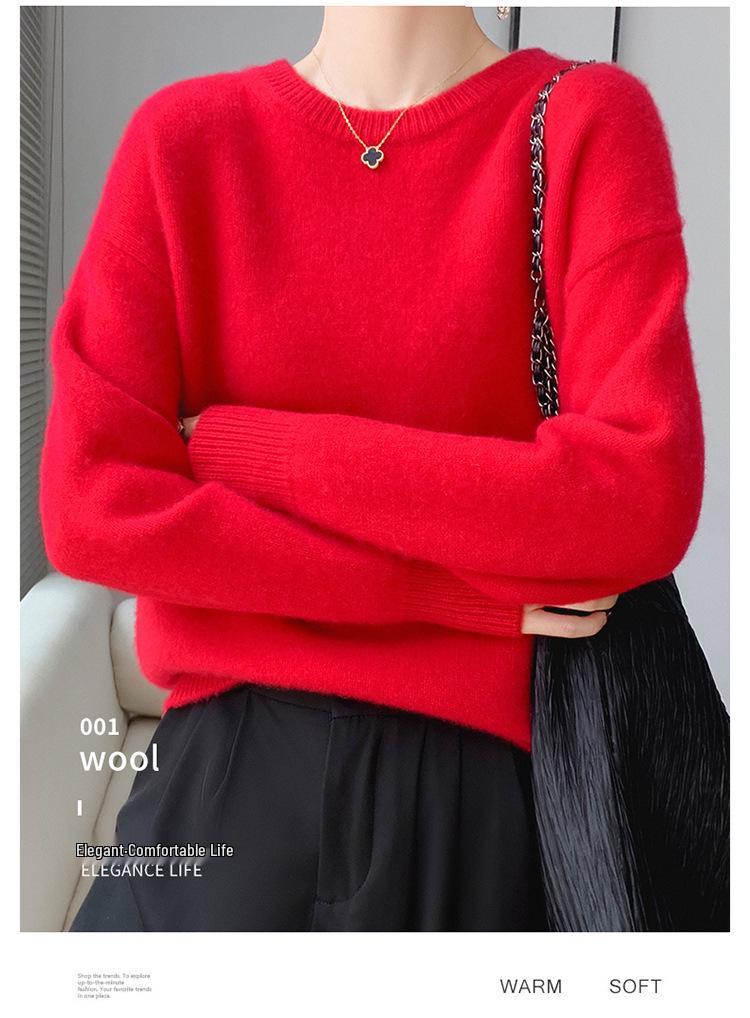 2023 Autumn/Winter Women's Drop Shoulder Pure Wool Knit Sweater - High-End, Loose, Lazy Style Inner Wear.