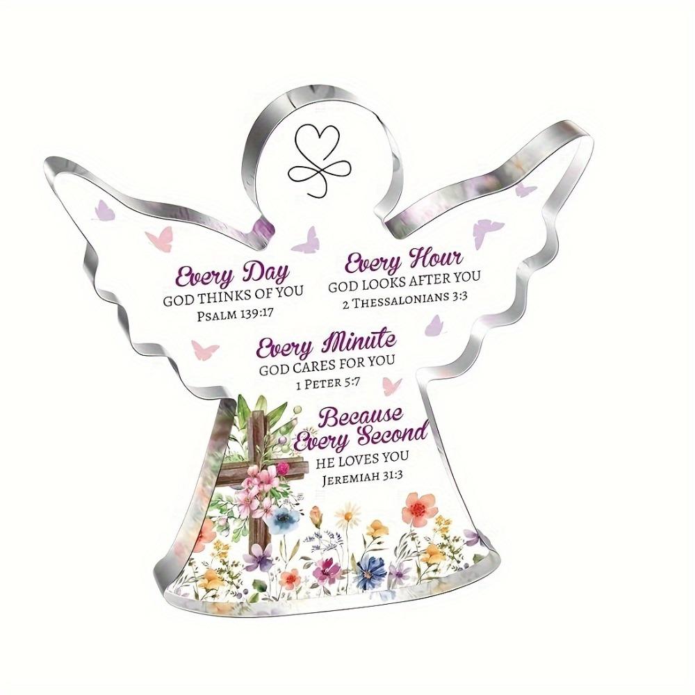 Art Deco Angel Figurine with Inspirational Bible Verses - Floral Accents, Collectible Tabletop Deco, Religious Easter Gift for Mom, Sister, Friends,