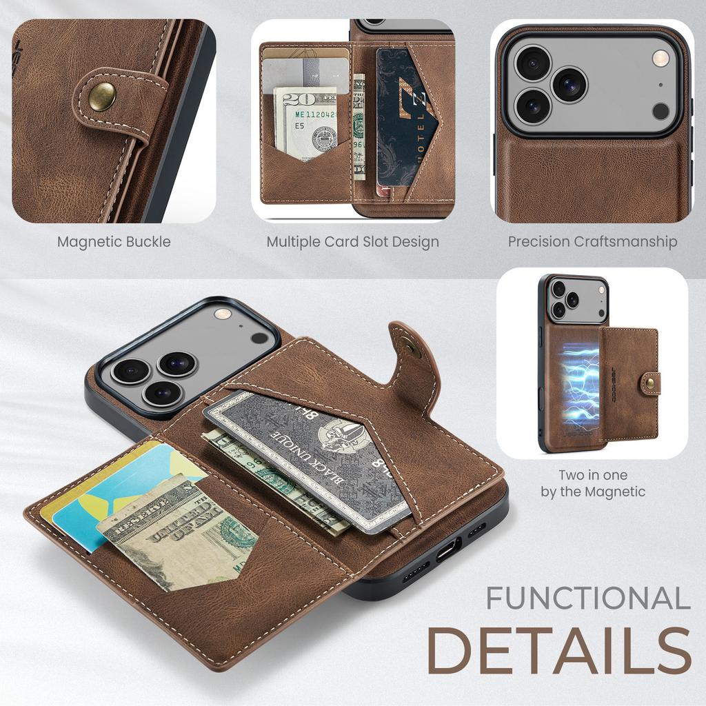 Retro Magnetic Leather Case for iPhone 17 Pro Max Air 16 Plus 16E 15 14 13 Mini 12 11Pro Detachable Card Slot Wallet Stand Cover