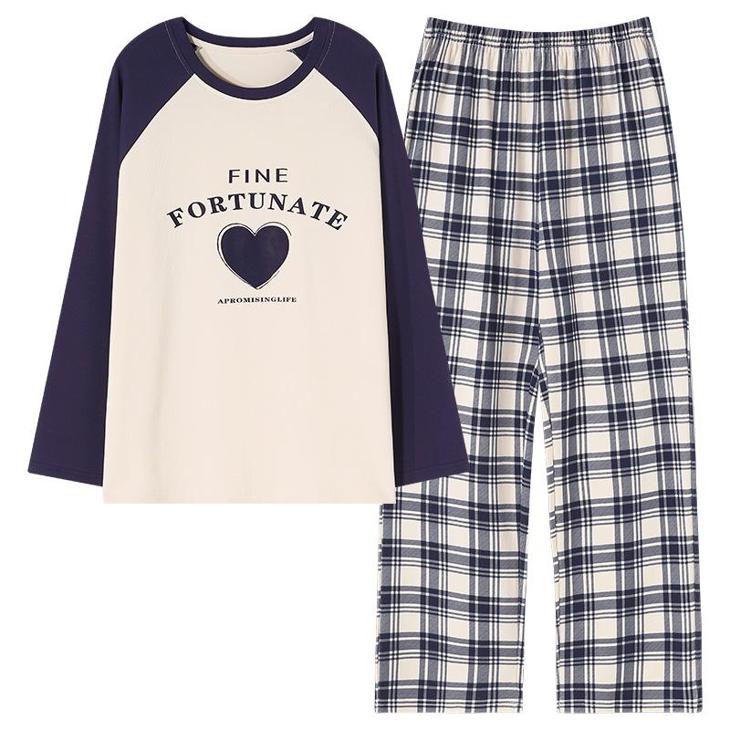 Women'S Pajamas Pure Cotton Long-Sleeved Round Neck Pullover Set Sweet And Cute Cotton Women'S Casual Loungewear