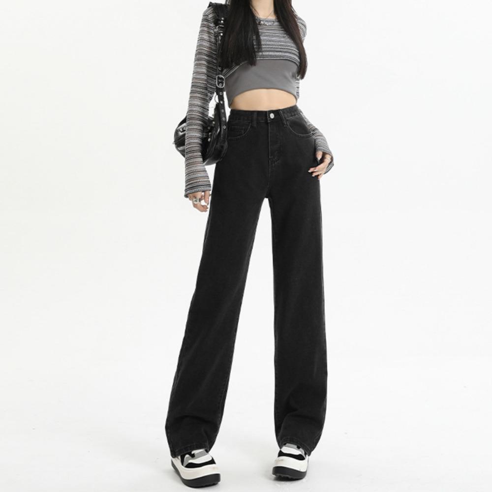 

Autumn and winter new high-waisted wide-leg denim trousers women s loose high and thin casual versatile mopping jeans 2XL