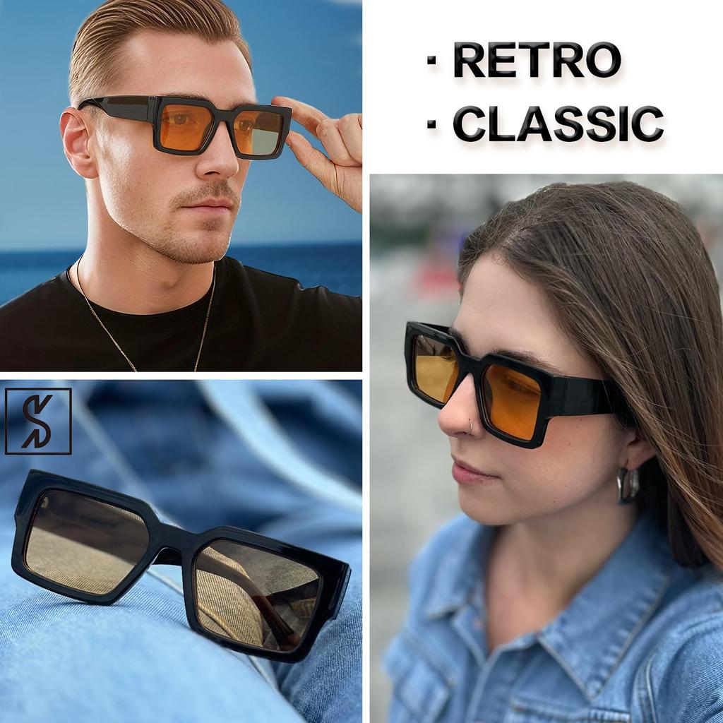 Retro Silné Obdélníkové Sluneční Brýle pro Muže a Úzké Čtvercové Černé Kravaty Styl 90. let [SHEEN KELLY] Ženy, Obroučky,
