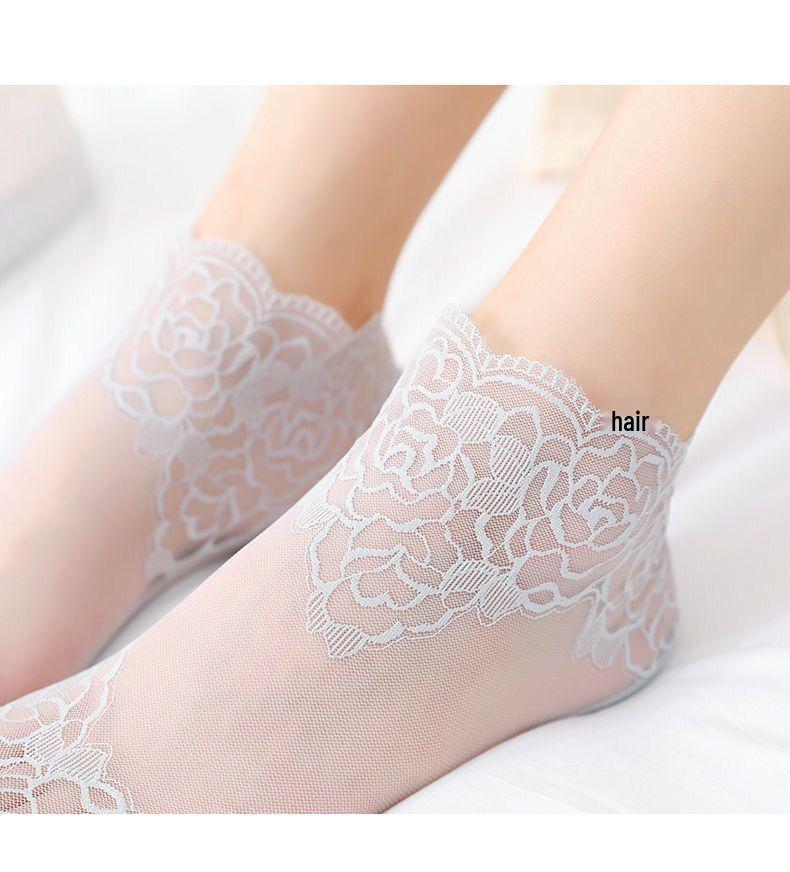 Women's Lace Trim Mesh Ankle Socks - Summer Thin Cotton Boat Socks