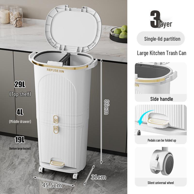 Luxusní vysoký odpadkový koš v japonském stylu s nožním pedálem pro suchý a mokrý odpad