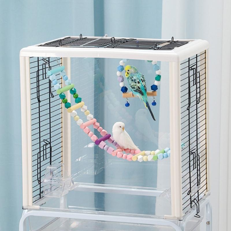 Parrots Swing for Birdcage Hanging-Perch Stand Cockatiel Ladder Birdcage Swing Climbing Ladder Toy for Parakeets Budgies