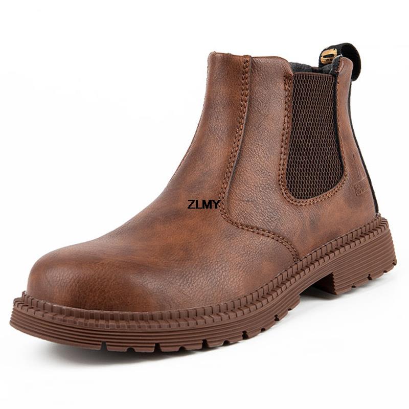 Fashion Waterproof Safety Shoes For Man Puncture Proof Work Safety Boots Men Chelsea Boots Steel Toe Work Shoes Industrial Security Male