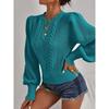 Solid Color Knitted Sweater Women's Round Neck Pullover Lantern Sleeve Top