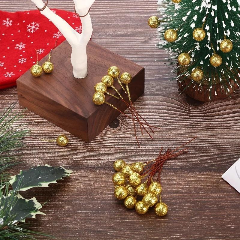 50 szt. Sztuczne Jagody Dekoracja Świąteczna Ozdoby na Choinkę do Dekoracji Domu Navidad Nowy Rok DIY Girlanda Dodatek Prezent 1,2 cm