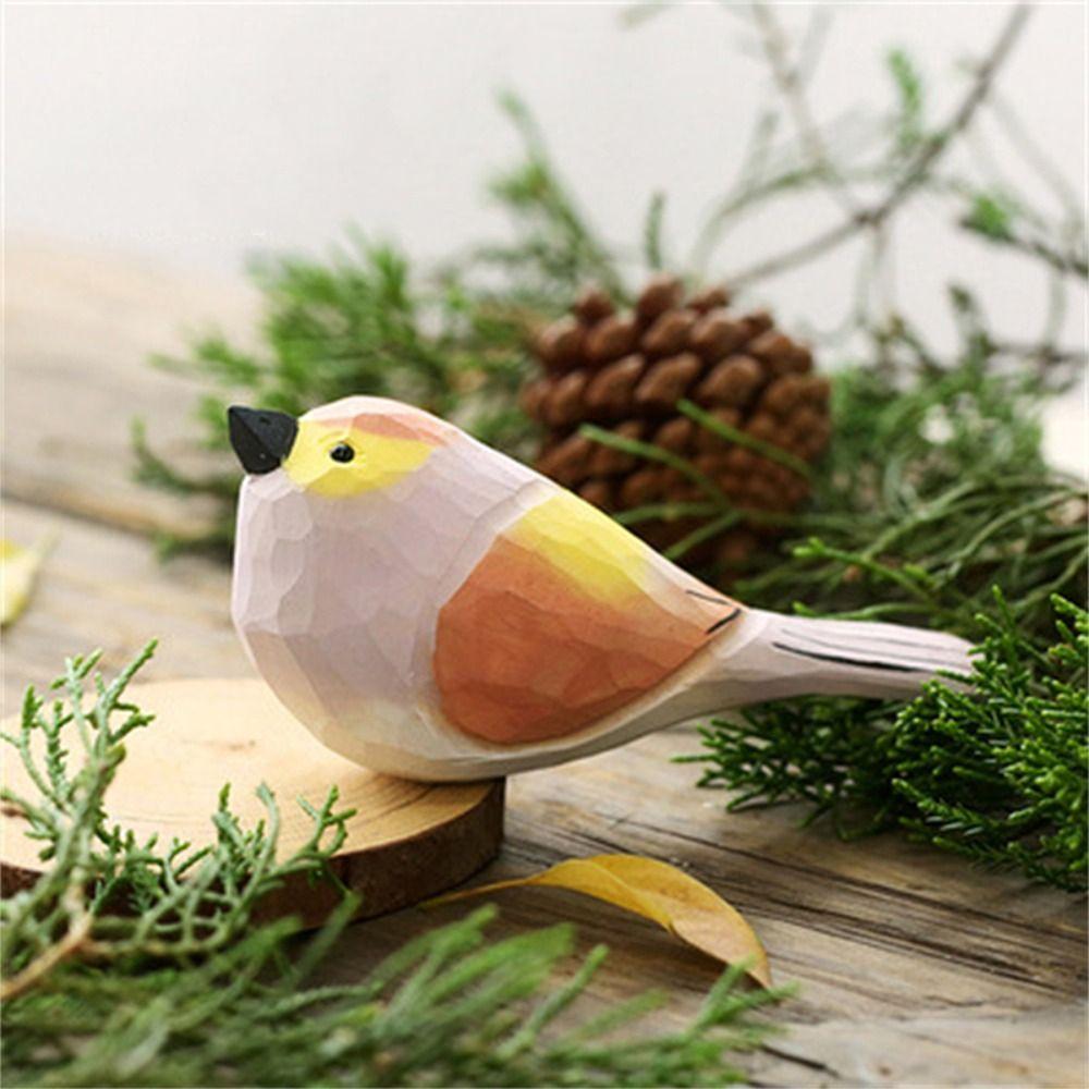 Mini Wood Carving Bird Cute Wooden Bird Figurine Multi-style Small Bird Ornament  Birthday Gift
