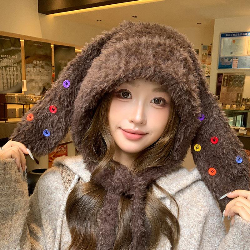 Winter outdoor thermal hat children plush cartoon cute rabbit ears cold protection ear protection knitted pullover hat tide