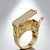 Retro Gold gravierter Klappring für Herren mit vollen Diamanten - Luxusschmuck