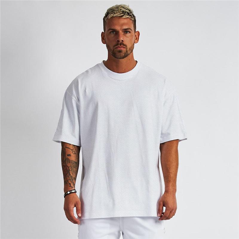 Men's Plus Size Mesh Breathable Oversized Drop Shoulder Fitness T-Shirt