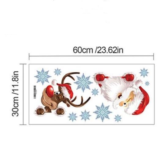 1 Pcs Santa Claus Reindeer Door Stickers Living Room Bedroom Festive Atmosphere Background Decoration Wall Stickers
