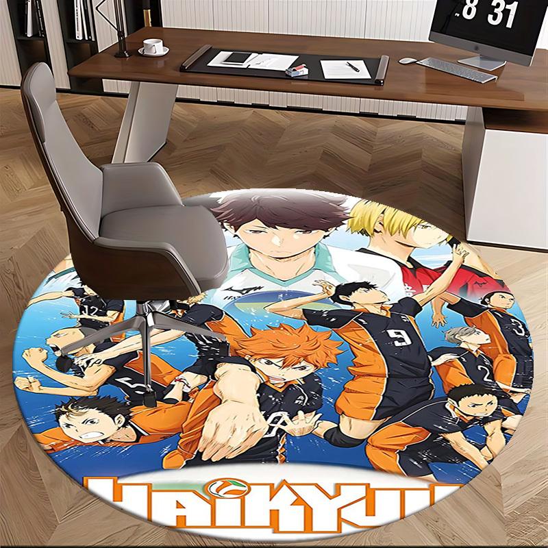 1pc Haikyuu Anime Design Round Carpet - Office Chair Mat, Non-Slip Rug for Home Decor, Living Room, Bedroom, Game Room
