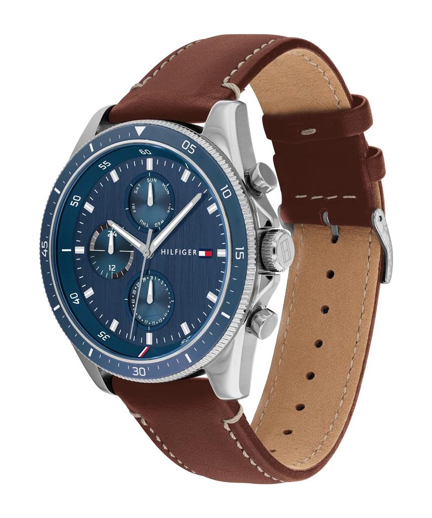 Tommy Hilfiger PARKER Multifunction Quartz Watch with Blue Dial and Brown Leather Strap Men's [Used]