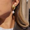 Yori Ocean Style Imitation Pearl Pendant Smooth Geometric Earrings Gold Color Summer Stainless Steel Studs Jewelry