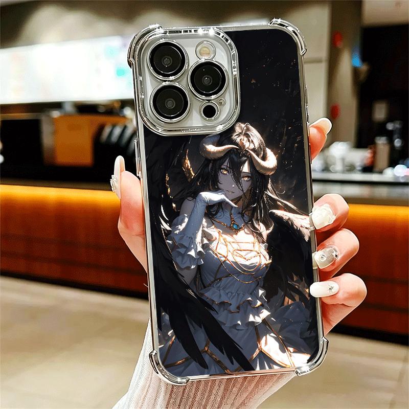 Albedo O-Overlords Anime Plating Phone Case For Iphone 16 17 Pro Max Air 16E 14 15 Plus 12 13 Mini Anti-Fall Airabag Cover