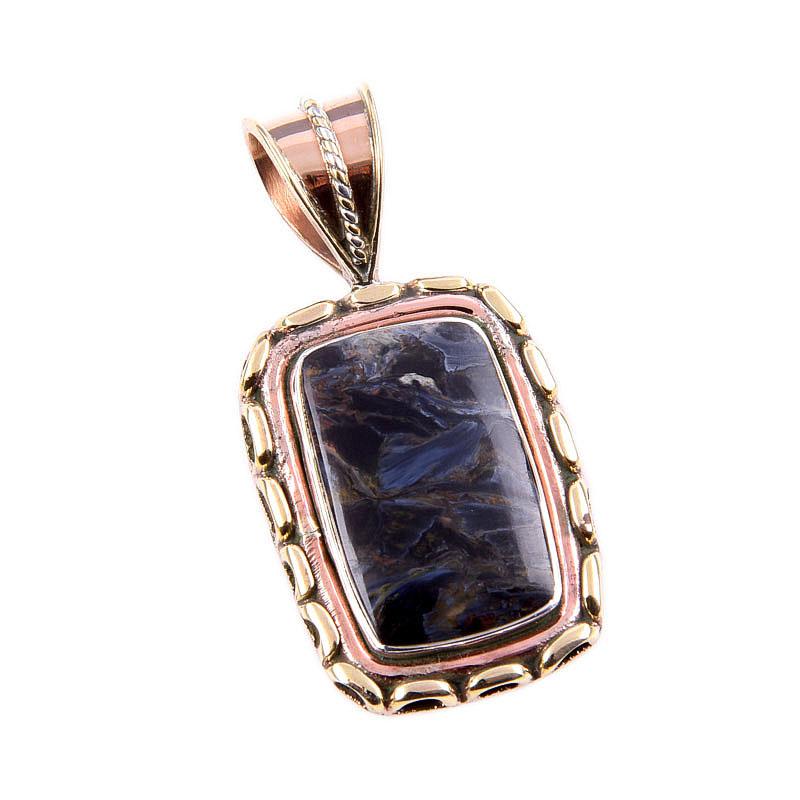Natural Pietersite Gemstone 925 Solid Sterling Silver Two Tone Pendant 1.5" B8s20