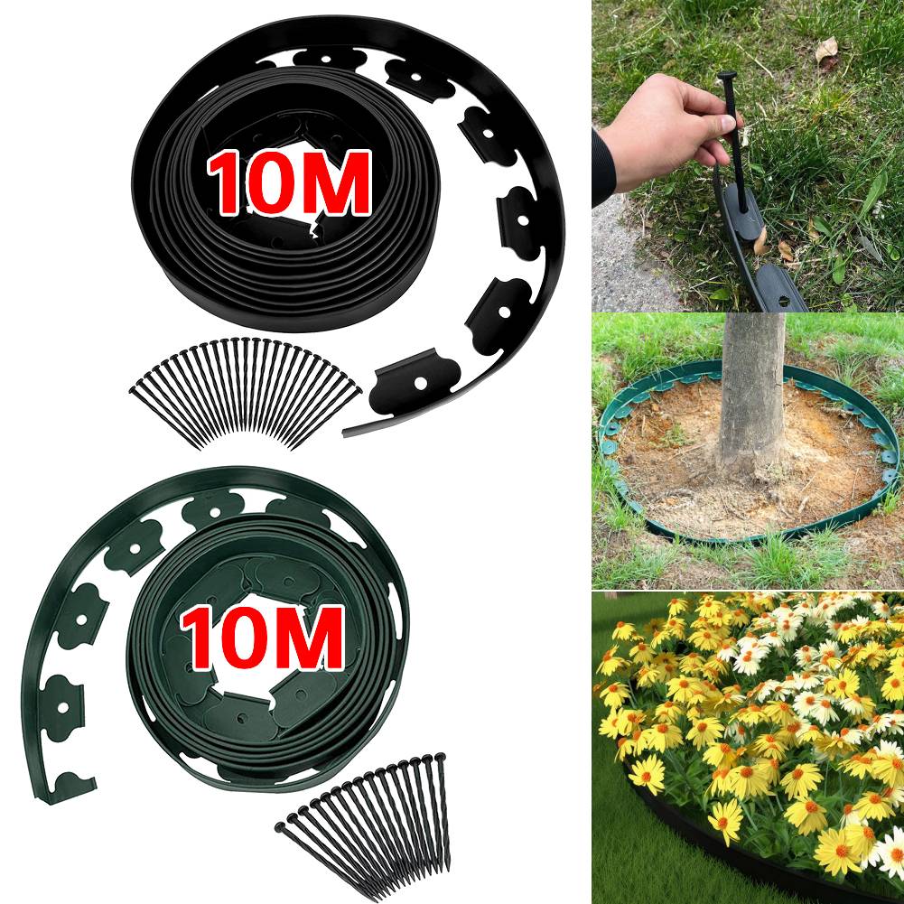 10M Fixed Landscape Edging Garden Edging Borders with 30 Anchoring Stakes No- Dig Garden Edging Coil for Lawn Yard Pathway Drive