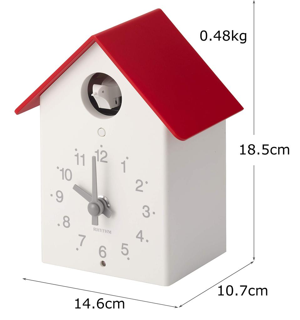 RHYTHM R797 Red Bell and Cuckoo Clock, 18.5x14.6x10.7cm, RHYTHM PLUS 4RH797SR01