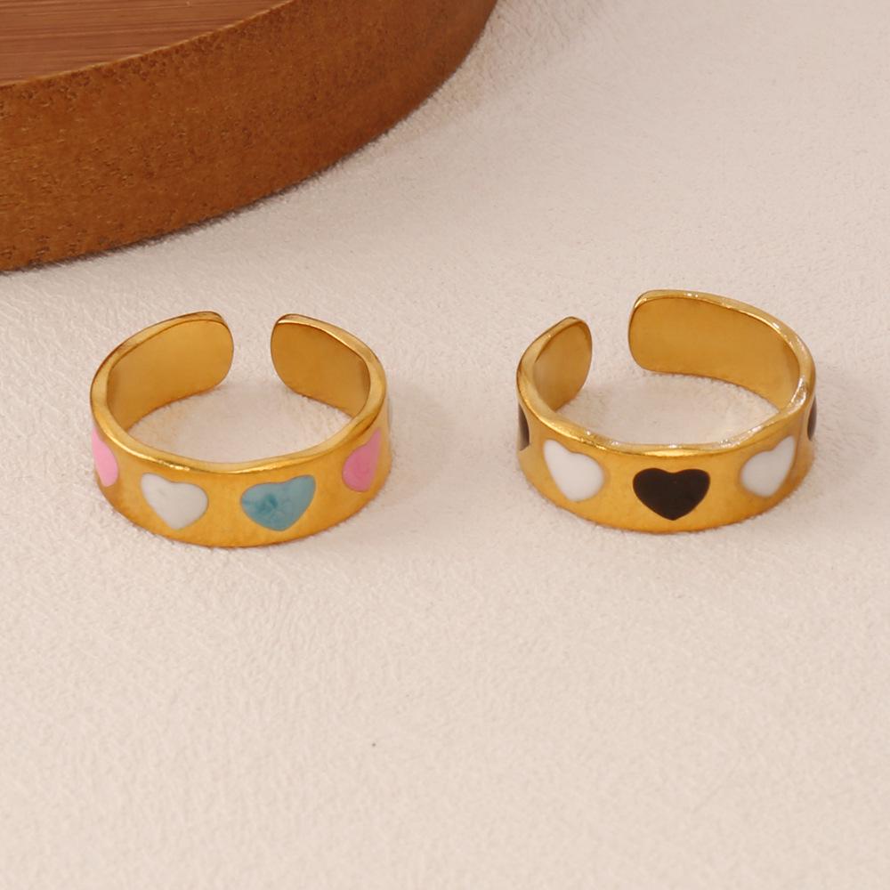 18K Gold Plated Heart Shape Resin Open Ring - Women's Jewelry