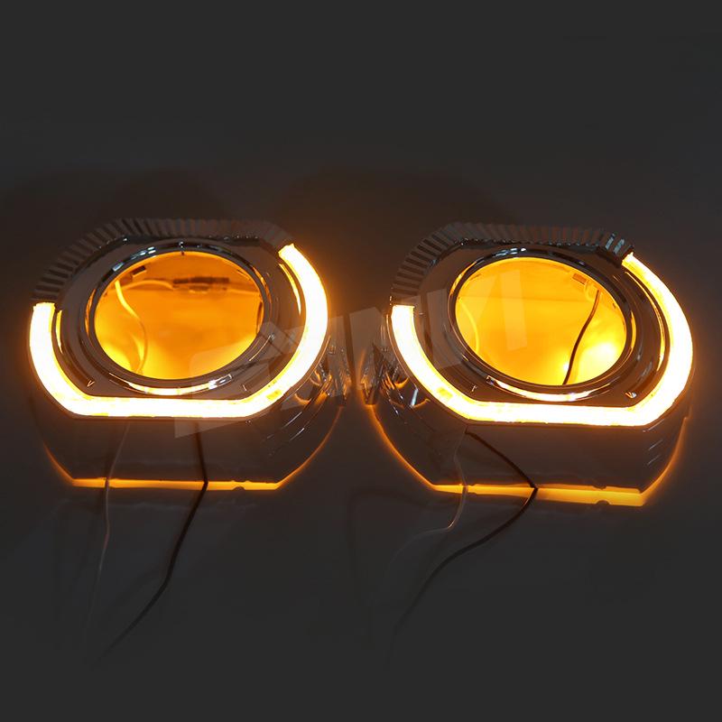 SANVI 3" LED Bi-Beam Lens Car Headlight with White/Yellow Angel Eye Cover