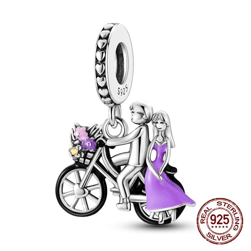 925 Sterling Silber Lila Perlen Blume Schmetterling Hänge Charm Passend 4MM Lochdurchmesser Armband Halskette 925 Schmuck Geschenkherstellung