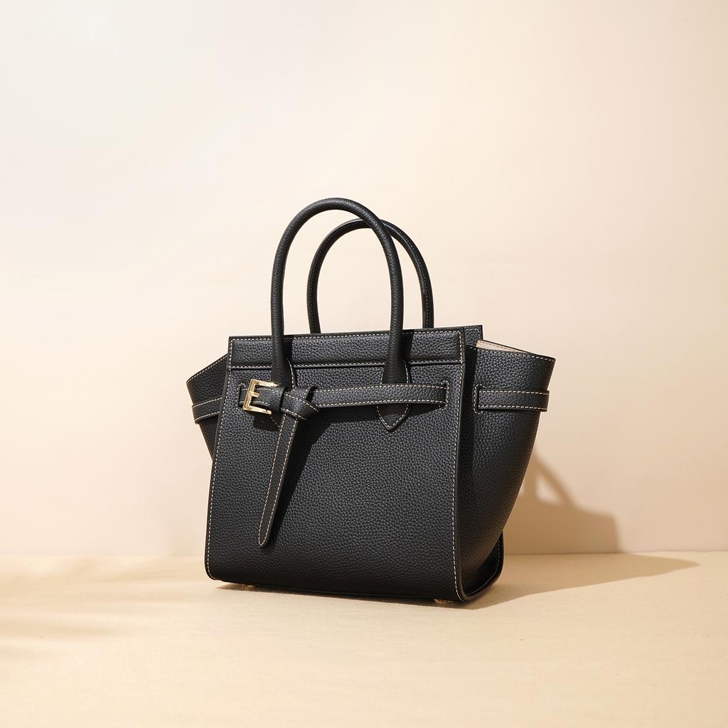 Premium Cowhide Large Capacity Solid Color Leather Tote Bag Portable Commuter Bag