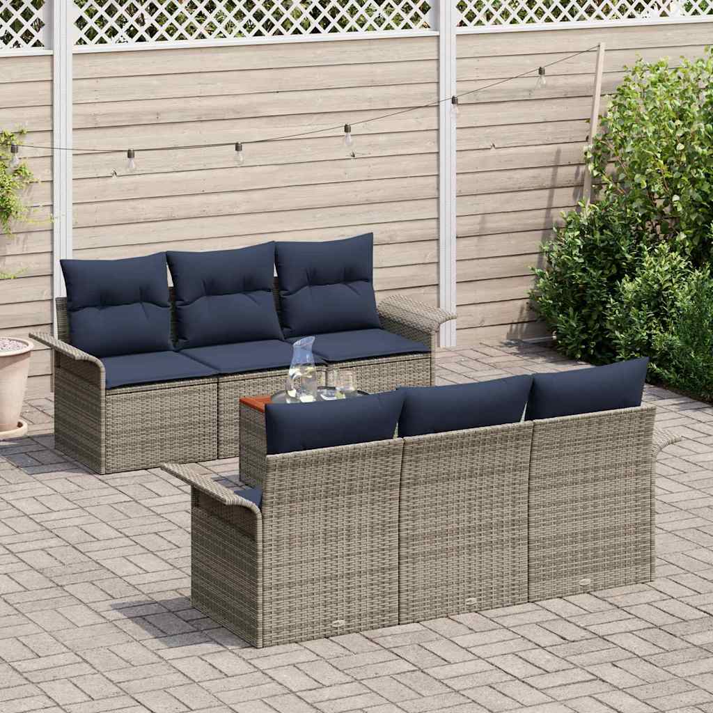 7 Piece Grey Garden Sofa Set with Cushions
