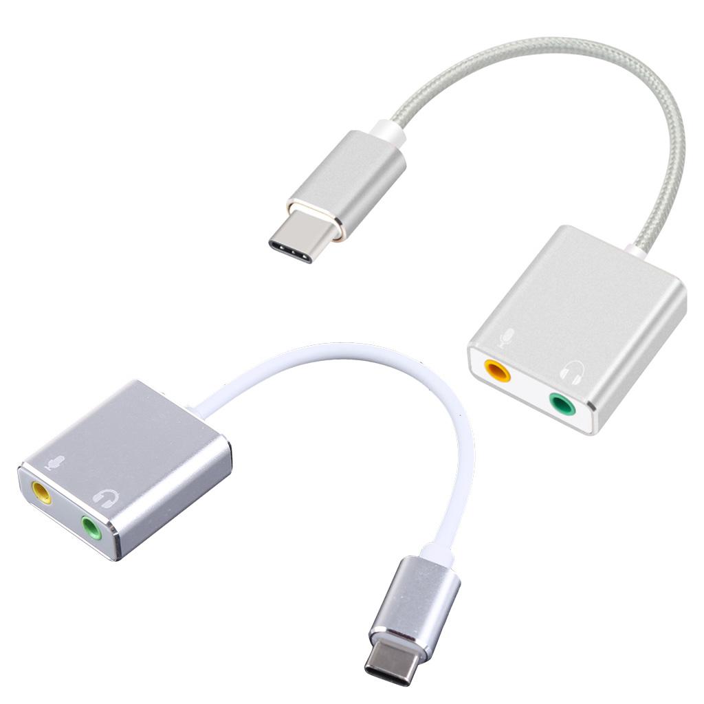USB Type-C ljudadapter Extern stereoljudkort med 3,5 mm hörlurs- och mikrofonuttag Plug and Play Inga drivrutiner krävs
