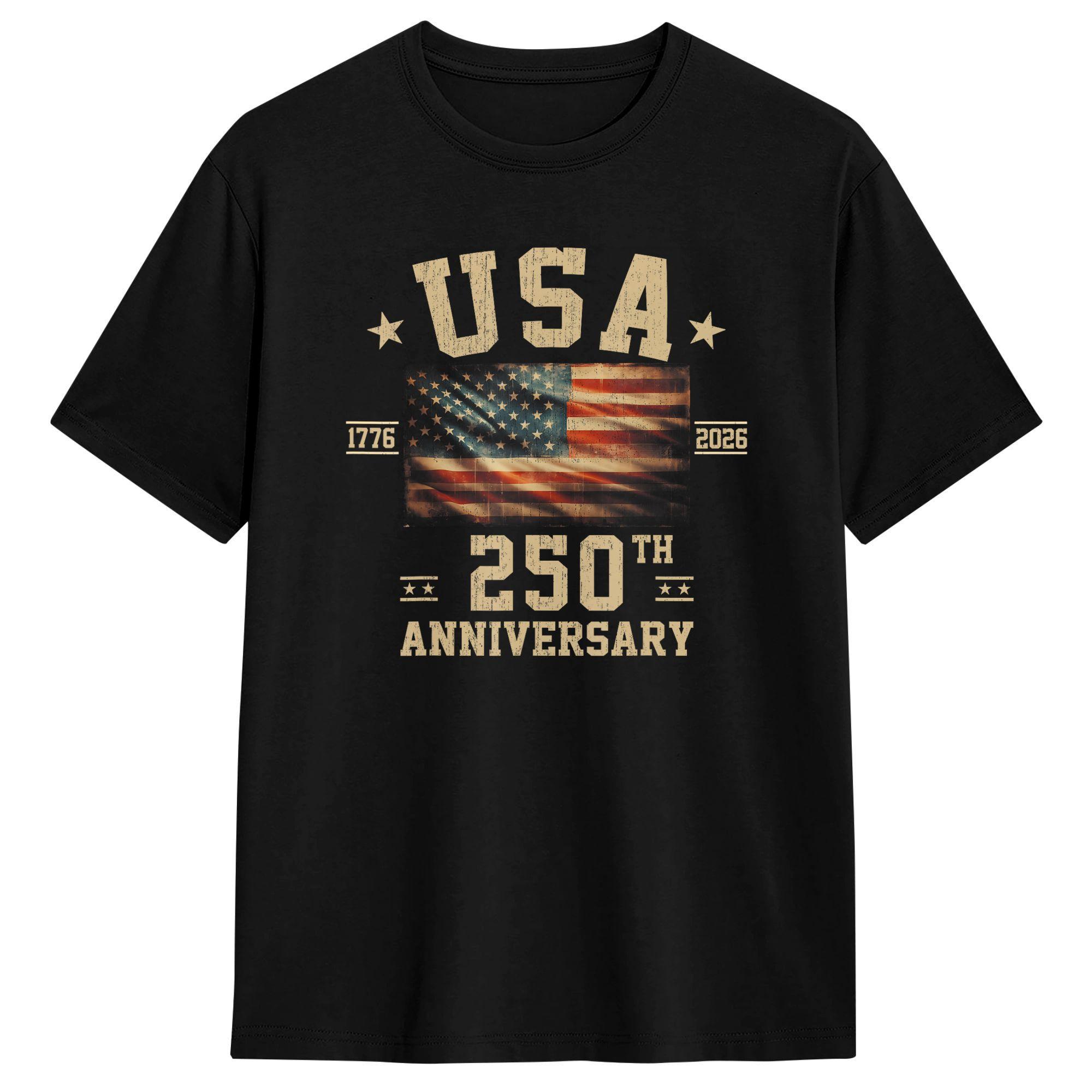 

America US Flag Patriotic 250th Anniversary USA 4th of July T-Shirt Summer Pure Cotton T Shirts For Men Tshirt Short Sleeve Tops 5XL різнокольоровий
