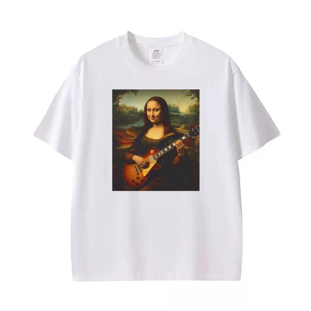 Mona Lisa Playing Electric Guitar Renaissance Art Rock Tee Shirt Unisex Unisex Fashion Aesthetic T Shirt Hot Sale Streetwear Tshirt