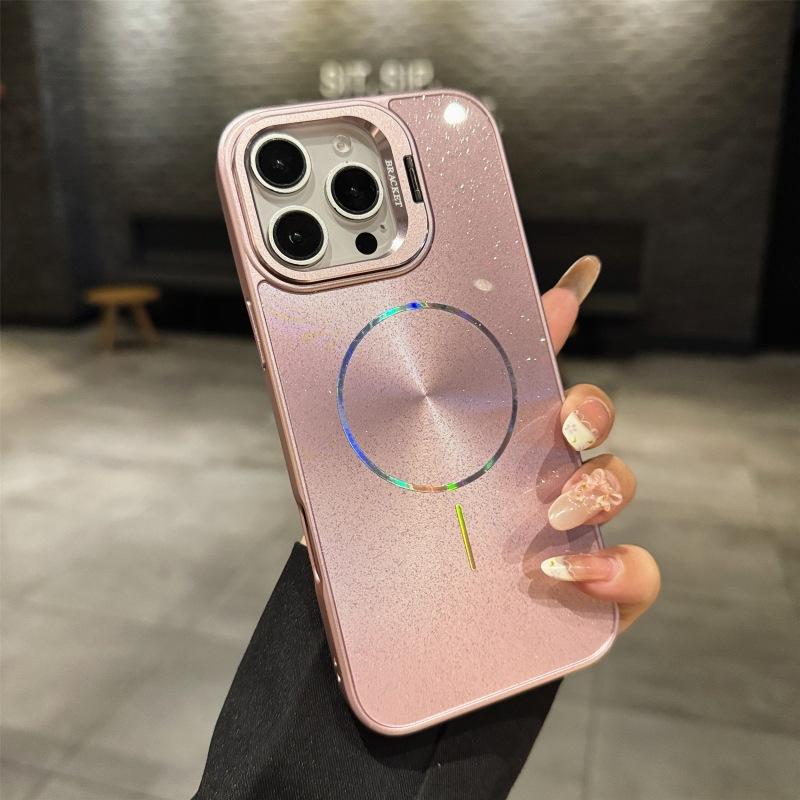 Ice Crystal Glitter Is Suitable for Apple 16 Thin Ring Magnetic Mobile Phone Case iPhone15promax Lens Holder CD Pattern