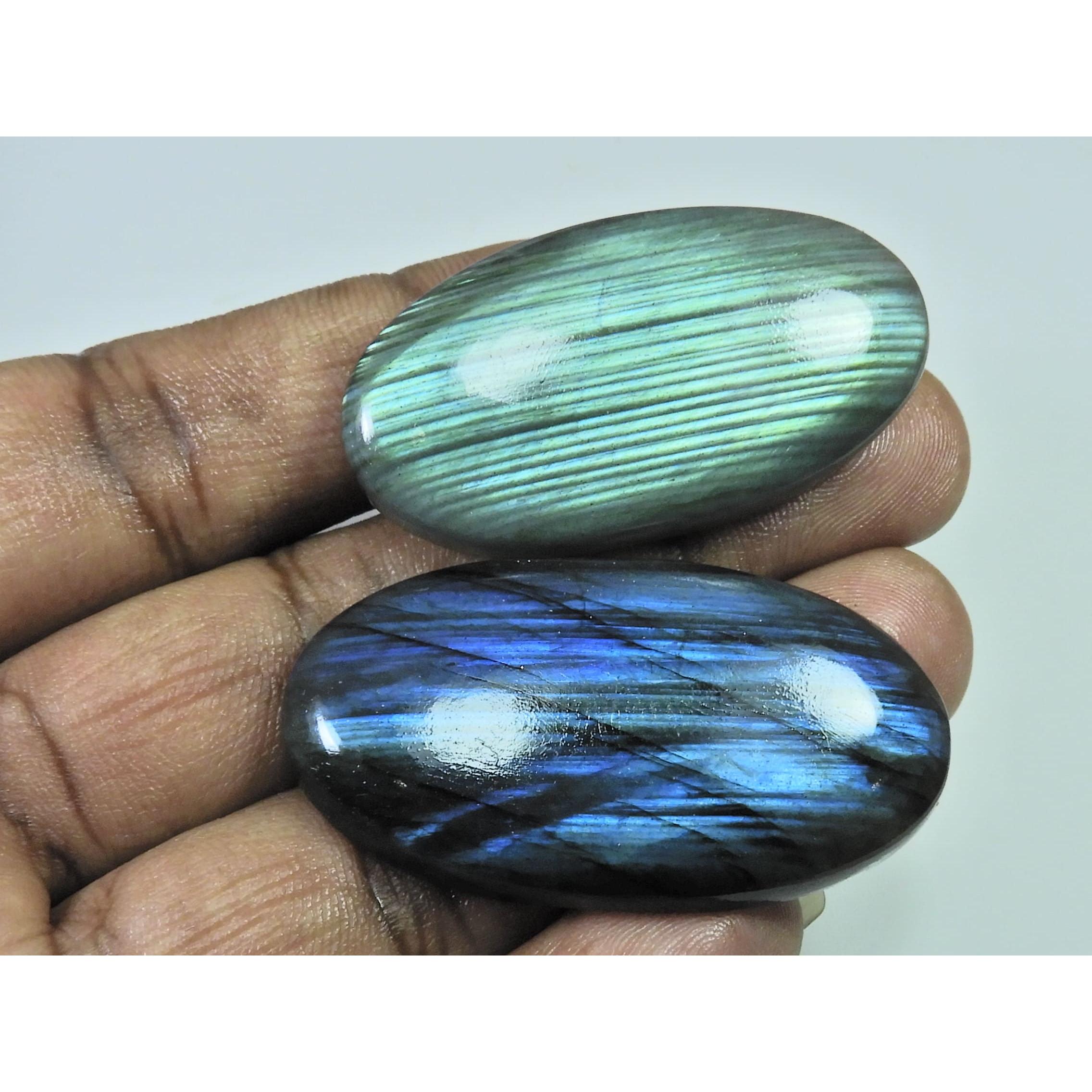 

45-48 MM Natural Labradorite Multi Oval Cabochon Loose Gemstone 2 Pcs Lot D-180