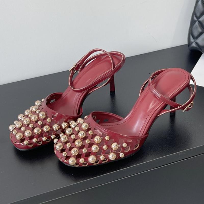 

Fashion High Quality Metal Decorative Mesh Sandals Women Ankle Strap Buckle High Heel Sandals Fashion Comfortable Round Toe Slide Sandal 43 красный