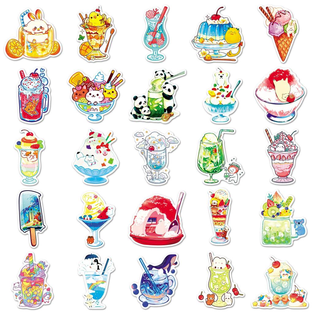 50 Adorable Summer Ice Cream & Fruit Juice Waterproof Stickers for Milk Tea Cups