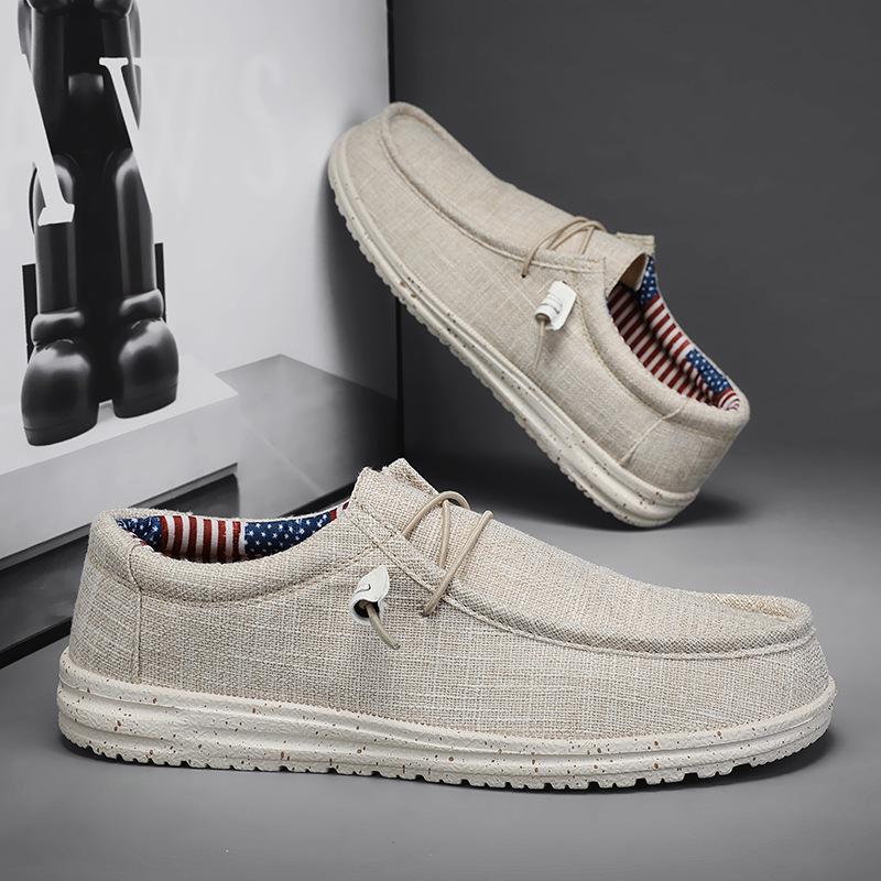 Men's Large Casual Korean Style Loafers - Breathable Light Canvas Slip-Ons