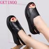 Fashion GKTINOO Women's Sandals Genuine Leather Platform Sandal 2025 Summer Thick Sole High Heels Ladies Sandal Summer Shoes For Women