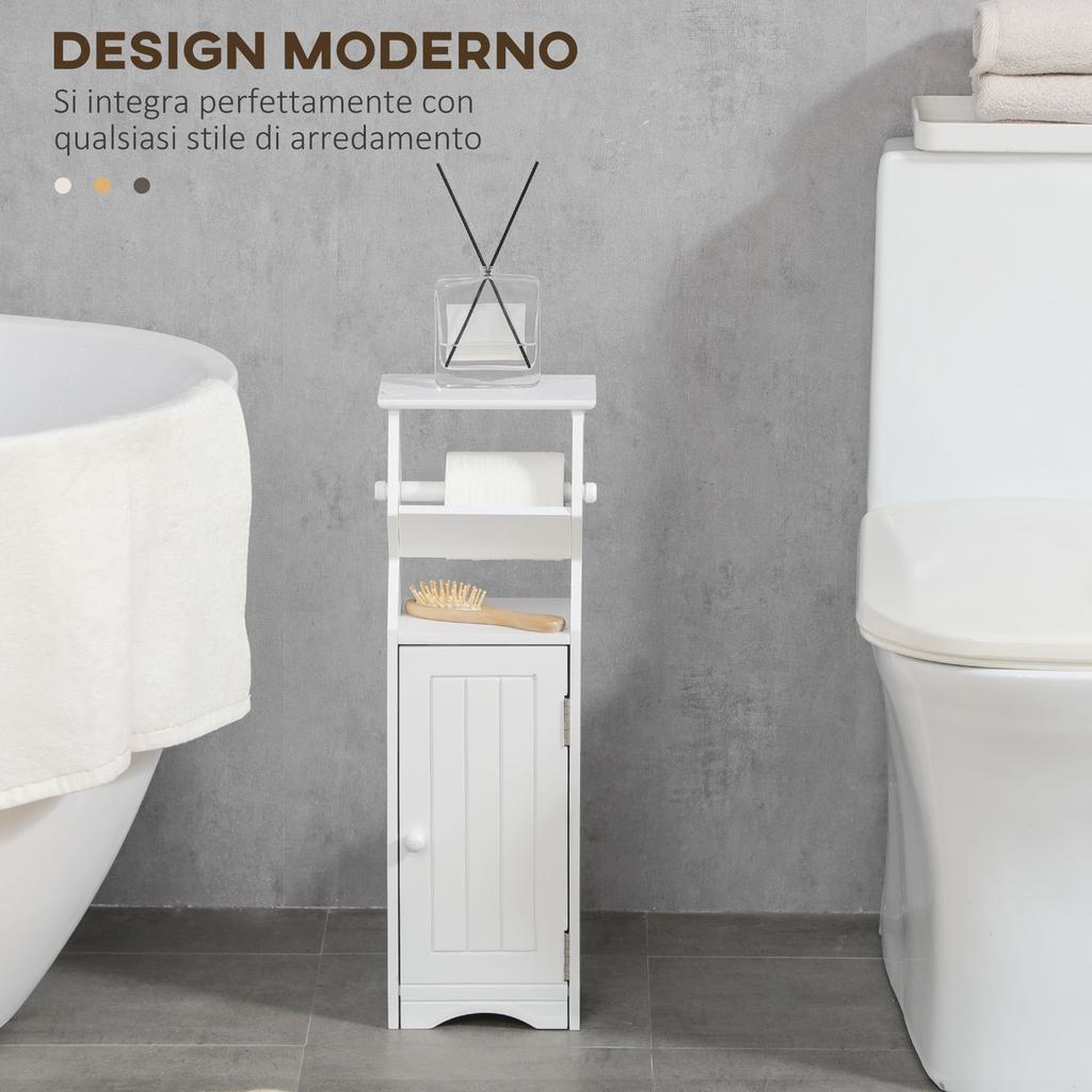 White MDF Bathroom Cabinet with Cupboard and Toilet Paper Space, 19x15x56 cm