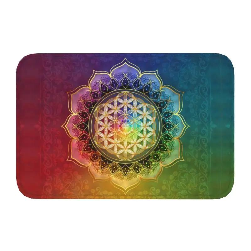 Fußmatte „Blume des Lebens“ für Küche, Bad, Garten, Terrasse oder Balkon – rutschfest, ideal für den Außenbereich, spirituell, Yoga, Zen und als Mandala-Fußmatte.