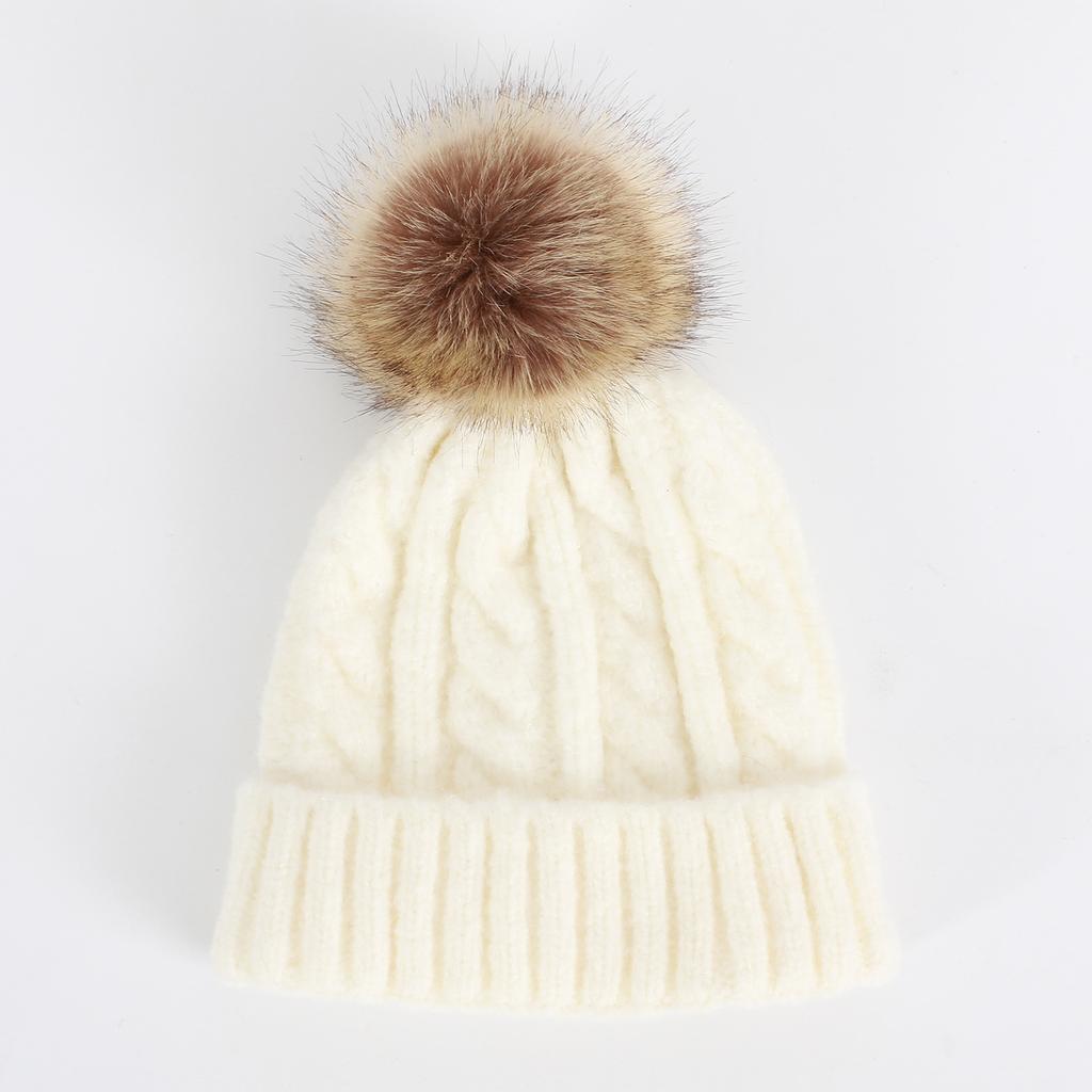 Thick Hemp Pattern Single-layer Hat Korean Style Autumn and Winter Women's Knitted Wool Cashmere Blend Solid Color Large Fur Ball Pullover Hat