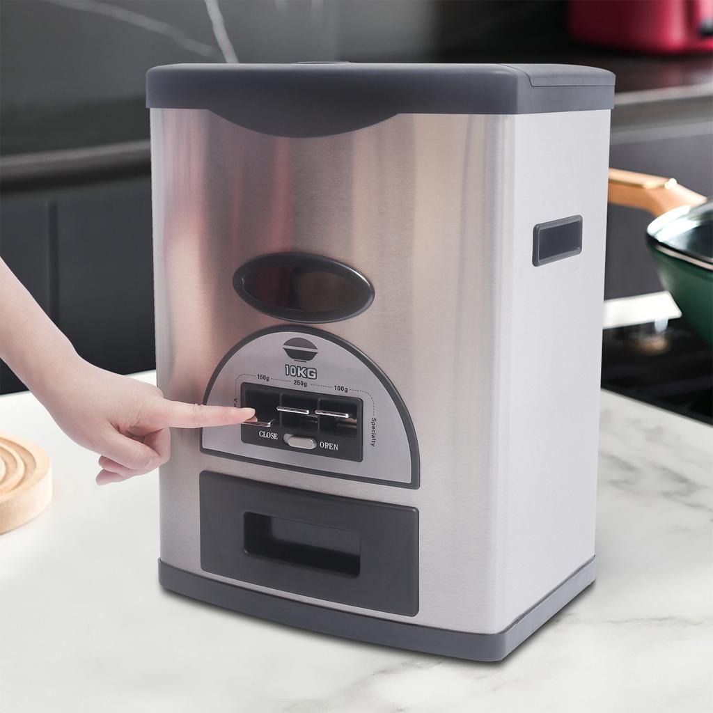 Grote 10KG Rijstbewaarcontainer, Automatische Keuken Graandispenser met Maatbeker, Luchtdichte Voedselemmer voor Bloem, Granen