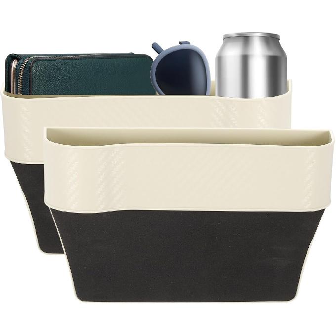 

HARFINGTON 2pcs Car Seat Gap Filler Organizer 10.2 x 6.5 x 2.8 Inch PP Universal Car Organizer Storage Box Between Seat and Console (Left+Right) with бежевий
