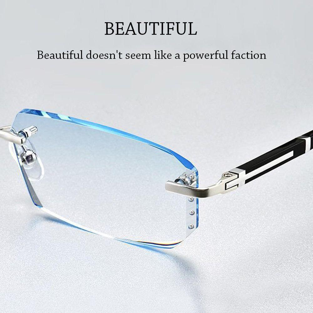 New Anti Blue Light Business Reading Glasses Rectangular Cut Edge Rimless Presbyopic Eyeglasses for Women   Reader Eyewear