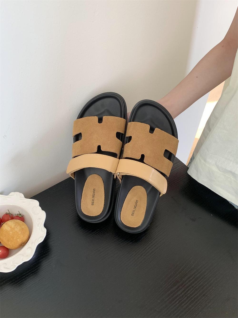 

BEI LI XUAN женские летние шлепанцы на толстой подошве H-типа 2025 новые ретро нескользящие повседневные полуботинки 35