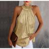 Top casual senza maniche con finitura argento lucido e zip sul collo a goccia