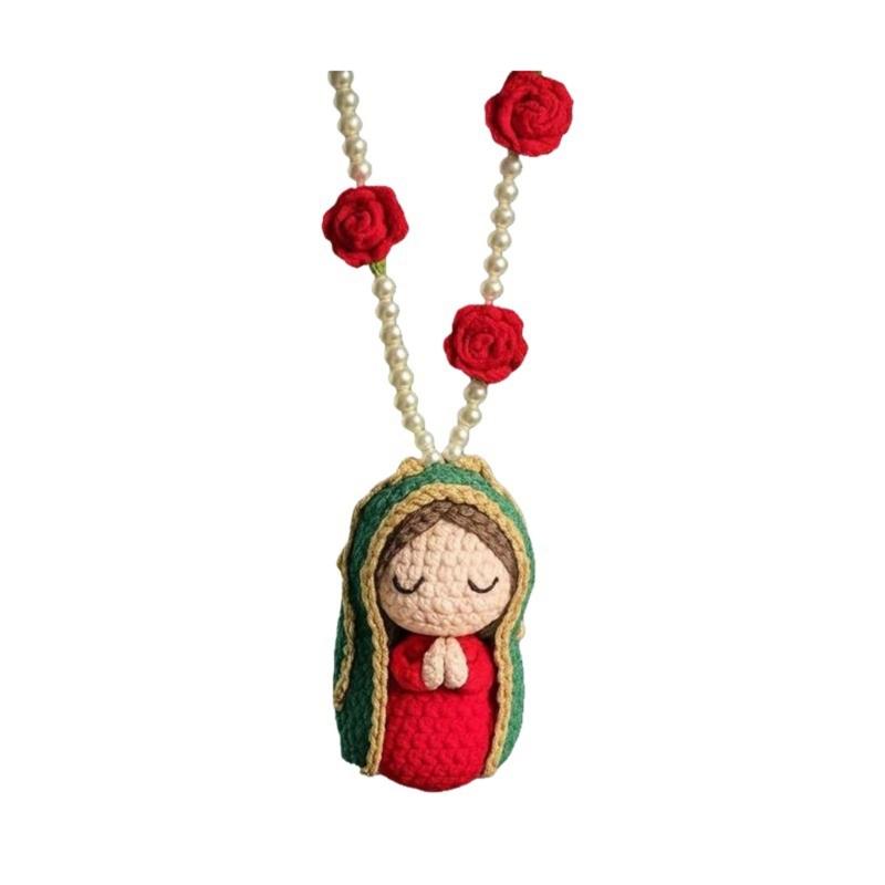 Marys Statue Car Interior Decoration,Virgin Marys Crochet Charm Religious Figurines Hanging Decors Spiritual Blessing Gift