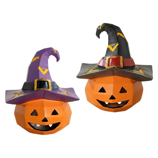 Halloween Ornament Pumpkin Wearing Witch Hat Shape Statue Indoor Outdoor Decor Spooky Halloween Tabletop Decoration