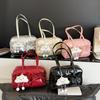 Fashion Faux Leather Shoulder Bag with Cute Cloud Charm Handbag, Bow Accent Multi Pocket Design, Casual Underarm Purse for Daily